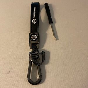 Nissan Logo Key Fob Keychain in Black Leather NWT
